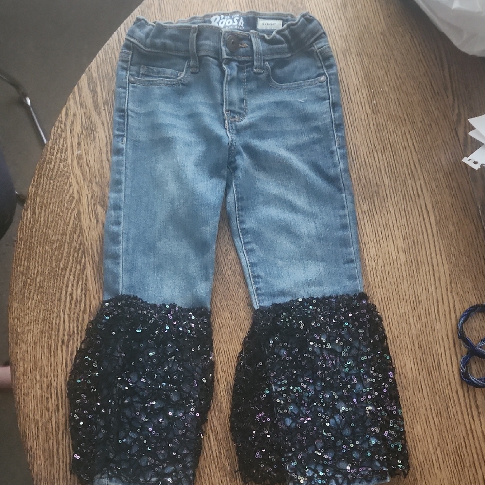 OshKosh B'gosh Blue Jeans with Black Sequin Cuffs
